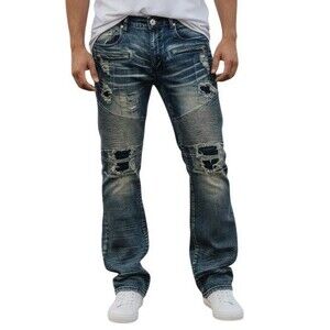 Reason NY Denim jeans Men's Distressed Hipster 34x31  Zipper Front Pocket